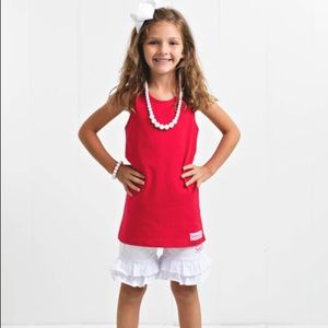 Ruffle Girl Crimson White BowBack Ruffle Short Set
